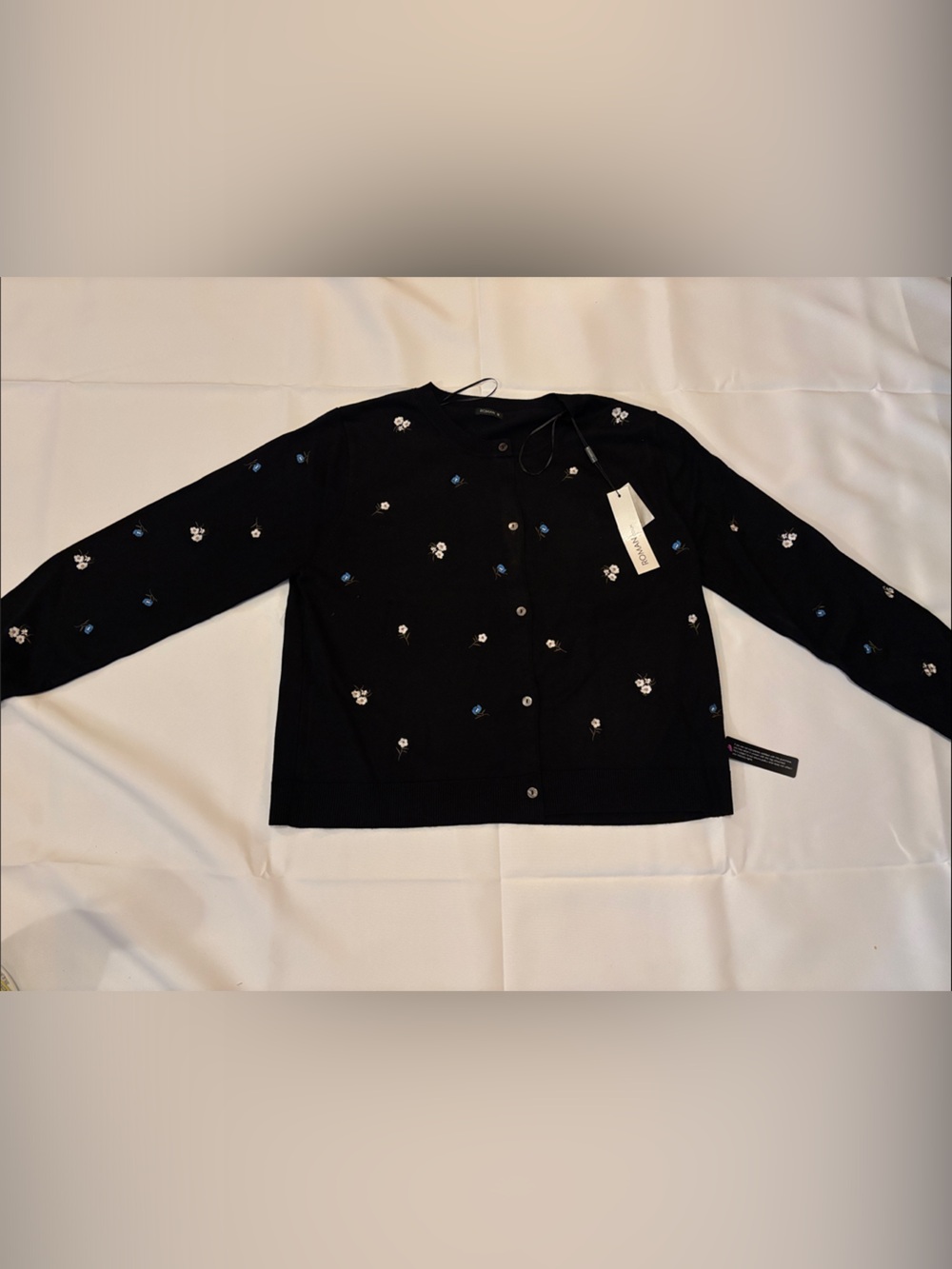 Roman Black Floral Embroidered Knit Cardigan - Picture 3 of 9
